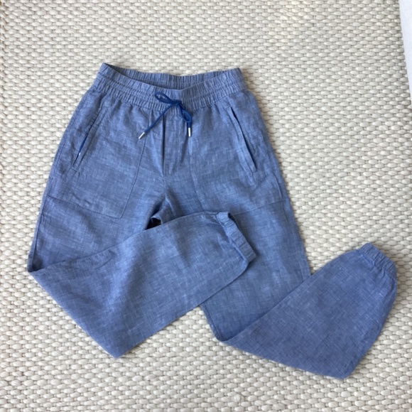 Athleta Retreat Blue Chambray Linen Jogger Pants Womens Zip Pockets 54023 Size 0 - Picture 2 of 5